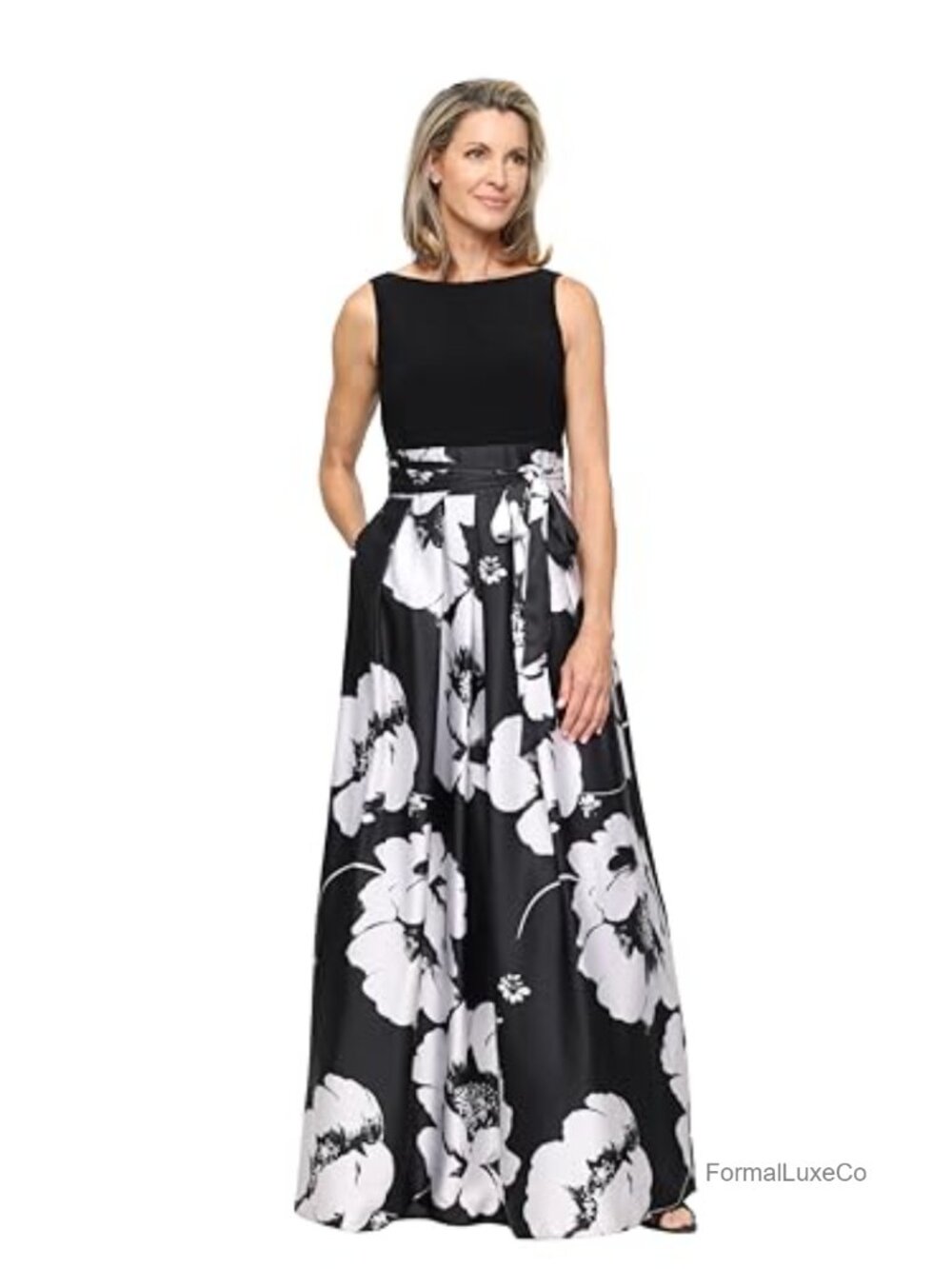 Sleeveless Long Satin Formal Dress with Pockets